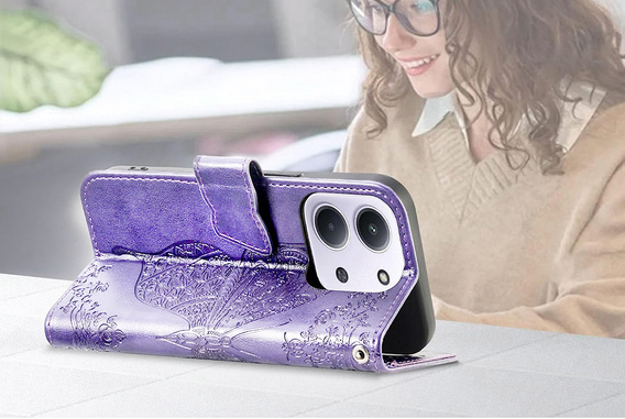 Cu clapetă pentru Xiaomi Redmi 15C 4G/LTE, Butterfly, violet