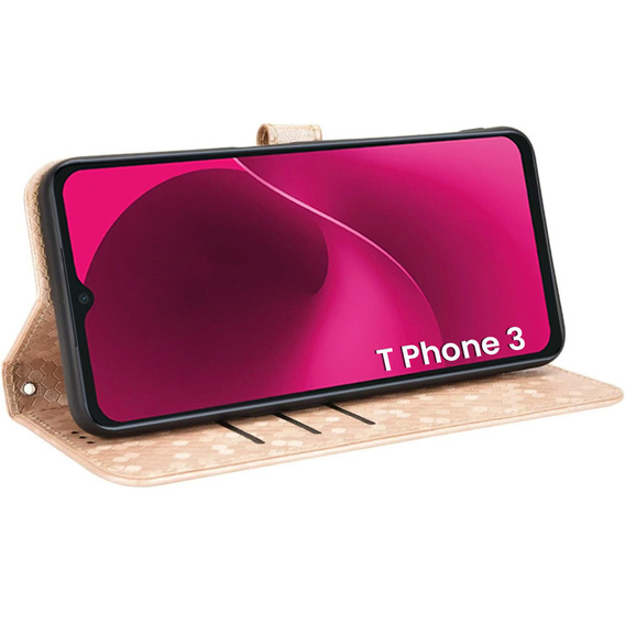 Husa cu clapetă pentru T Phone 3 5G, Wallet Rhombus, de aur