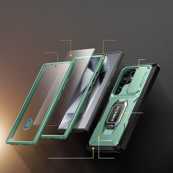 Carcasă pentru Samsung Galaxy S24 Ultra, seria Tongate MECH cu suport, verde deschis