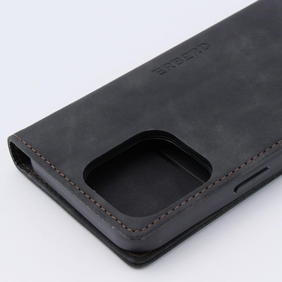 Husă pentru iPhone 15 Pro, ERBORD Vintage, portofel cu clapetă, negru