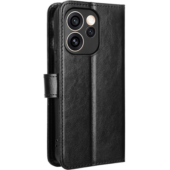 Husă tip portofel Crazy Horse pentru Oppo Reno 15 Pro, negru