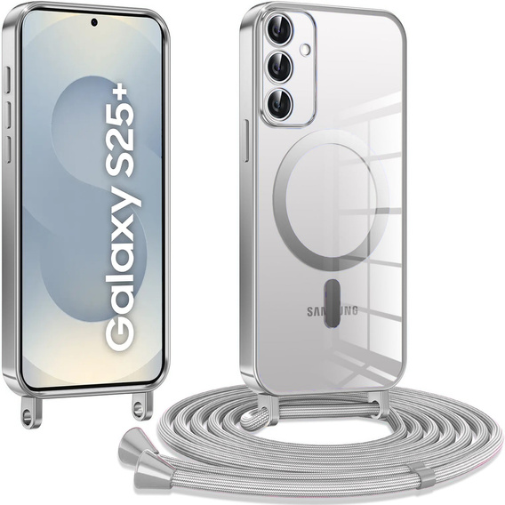 Husă pentru Samsung Galaxy S25+ Plus, Electro MagSafe, de argint + Lanyard