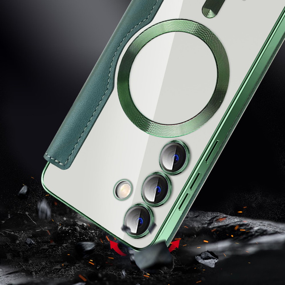 Cu clapetă pentru Samsung Galaxy S24, RFID Wallet MagSafe CamShield, verde