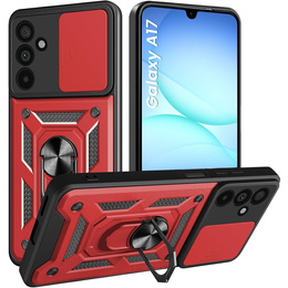Husă blindată pentru Samsung Galaxy A17 5G, cu protecție pentru cameră, cu suport, roșu