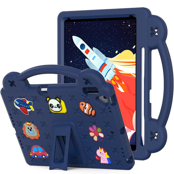 Husă pentru copii pentru iPad 10.2" 2021/2020/2019 (9/8/7 gen.) / Air 10.5" 2019 (3 gen.), Cute Patterns, cu suport, albastru închis