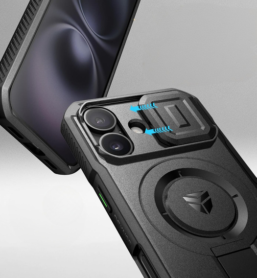 Carcasă blindată pentru iPhone 16, Dexnor CamProtect MagSafe, negru