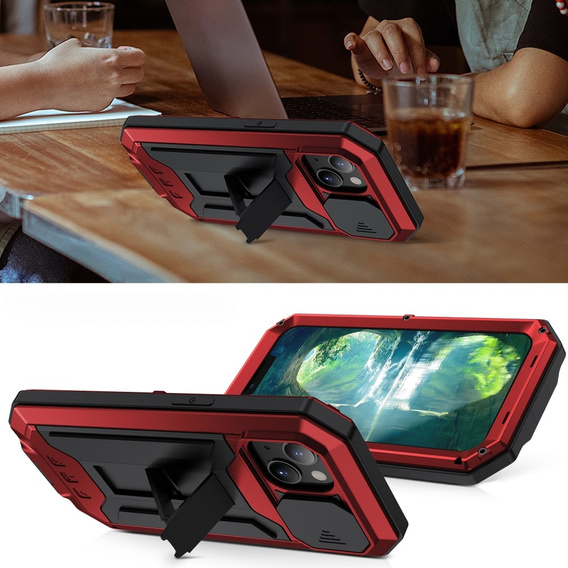 Husă pentru iPhone 13, R-JUST CamShield Slide, armată, roșu / negru