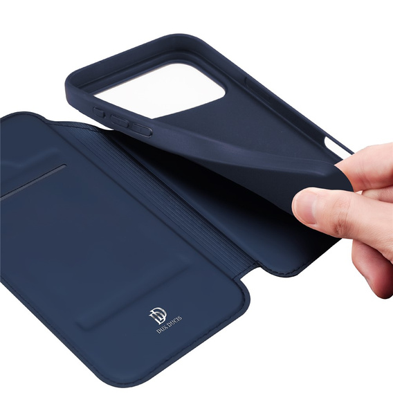 Husă Dux Ducis pentru iPhone 17 Pro, Skin Pro, cu clapetă, cu slot pentru carduri, albastru marin