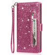 Cu clapetă pentru Samsung Galaxy A35 5G, Wallet Zipper Pocket Glittery, roz