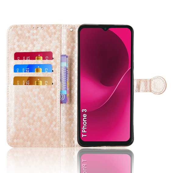 Husa cu clapetă pentru T Phone 3 5G, Wallet Rhombus, de aur