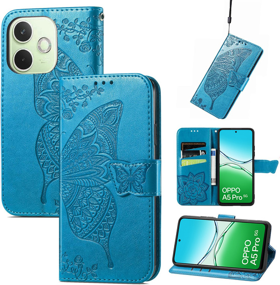 Cu clapetă pentru Oppo A5 Pro 5G, Butterfly, albastru