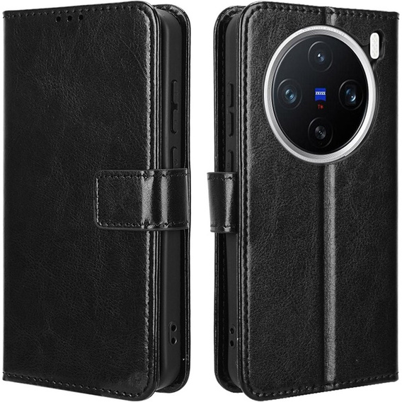 Cu clapetă pentru Vivo X200 Pro 5G, Crazy Horse Wallet, negru