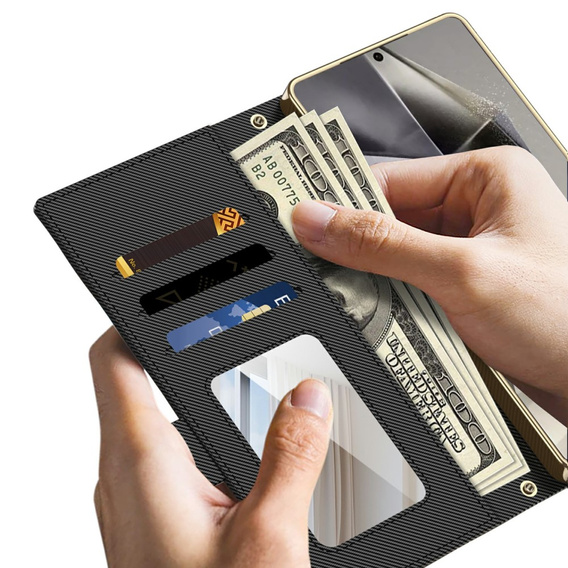 Husă flip pentru Samsung Galaxy S24 Ultra, GKK Mirror Wallet, negru