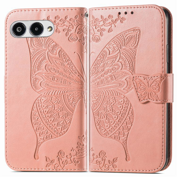 Cu clapetă pentru T Phone 3 5G, Butterfly, roz rose gold