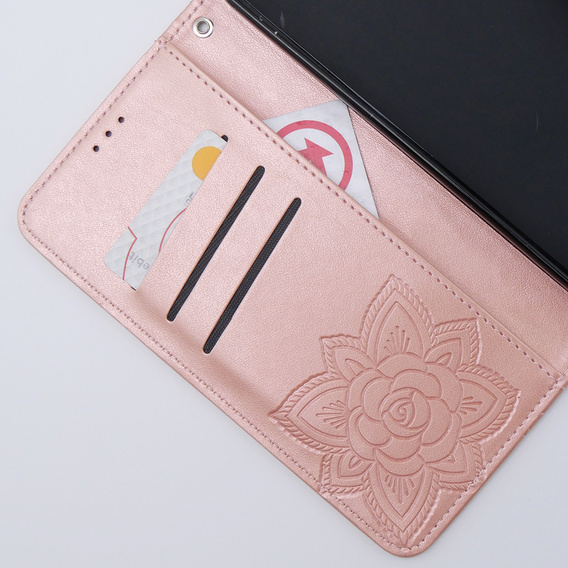 Cu clapetă pentru Motorola Moto G54 5G, Butterfly, roz rose gold