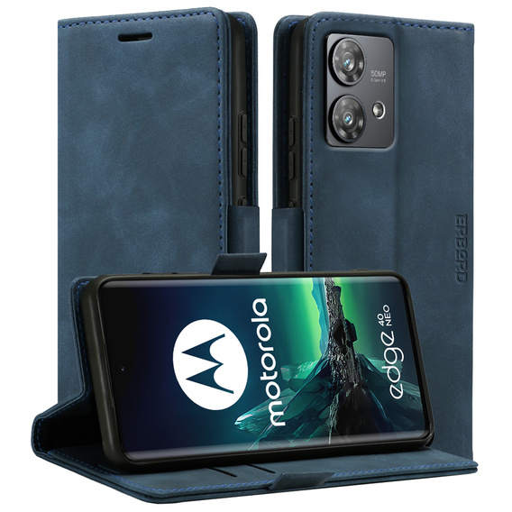 Husă pentru Motorola Edge 40 Neo, ERBORD Vintage, portofel cu clapetă, albastru