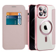 Cu clapetă pentru iPhone 12 Pro Max, RFID Wallet MagSafe CamShield, roz