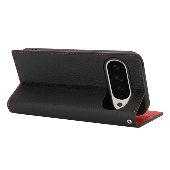 Husă cu clapetă pentru Google Pixel 10 Pro XL, piele Litchi Grain, negru
