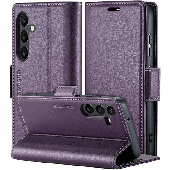 Husă pentru Samsung Galaxy A25 5G, ERBORD Glossy Litchi, portofel cu clapetă, violet