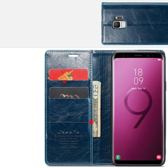 Carcasă flip CASEME pentru Samsung Galaxy S9, Waxy Textured, albastru