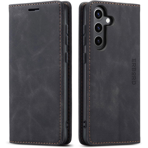 Husă pentru Samsung Galaxy A55, ERBORD Vintage, negru + Sticlă pentru ecran