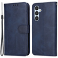Cu clapetă pentru Samsung Galaxy A34 5G, Leather Wallet, albastru închis