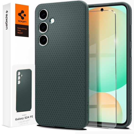 Carcasa Spigen pentru Samsung Galaxy S24 FE, Liquid Air, verde + 9H Tempered Glass
