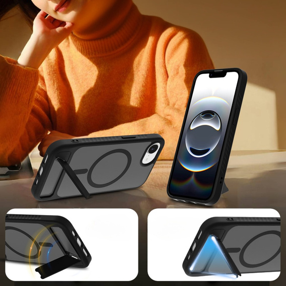 Husă pentru iPhone 16E, Kickstand Matt Case, pentru MagSafe, negru