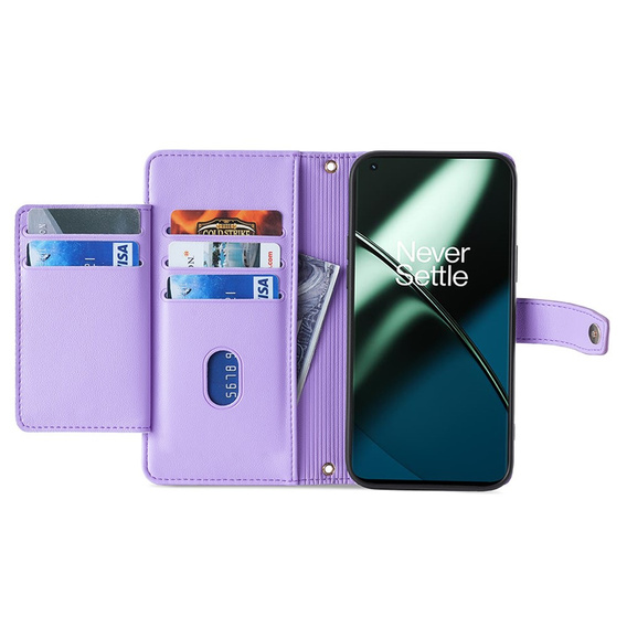 Cu clapetă pentru OnePlus 12 5G, Wallet Zipper Pocket, violet