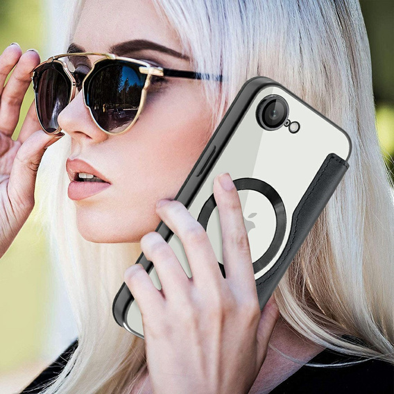 Cu clapetă pentru iPhone 16E, RFID Wallet MagSafe CamShield, negru