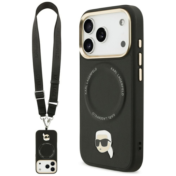 Husă Karl Metal Logo MagSafe cu curea mare Karl Lagerfeld pentru iPhone 17 Pro