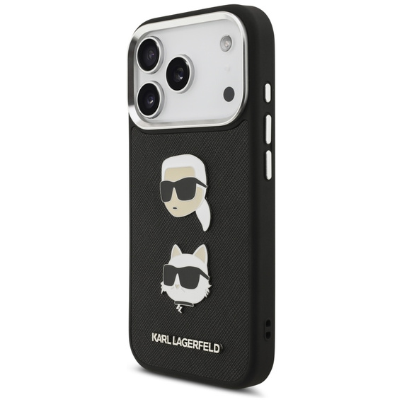 Karl Lagerfeld Grained Karl & Choupette Heads Pins & Logo Case pentru iPhone 17 Pro