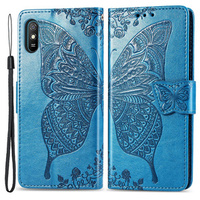 Cu clapetă pentru Xiaomi Redmi 9A, Butterfly, albastru