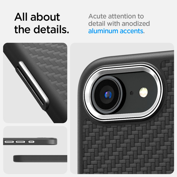 Carcasa Spigen pentru iPhone 16E, Enzo Aramid MagSafe, negru carbon + 9H Tempered Glass