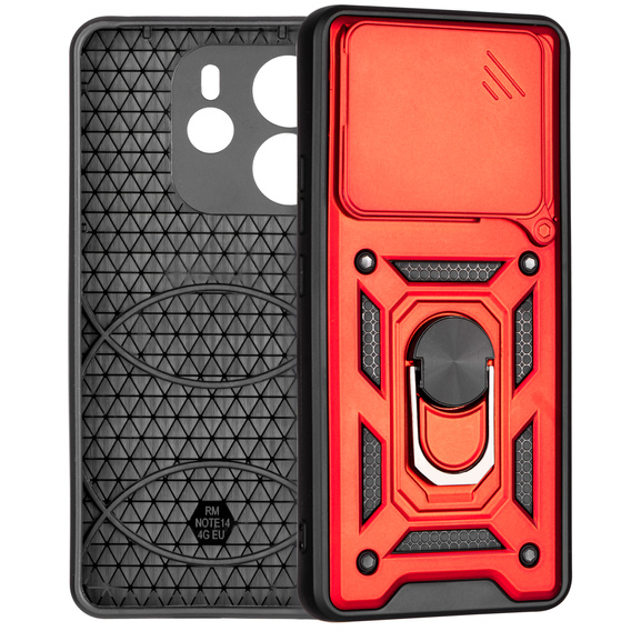 Husă blindată pentru Xiaomi Redmi Note 14 4G, CamShield Slide, roșu