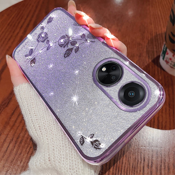 Husă pentru Oppo A58 4G, Glitter Flower, violet