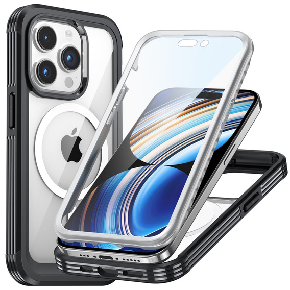 Carcasă pentru iPhone 15 Pro, blindată Full Protect 360° pentru MagSafe, sticlă pentru ecran, negru