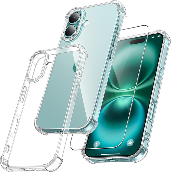Carcasă pentru iPhone 16, Erbord Dropproof, transparentă + Sticlă