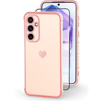 Husă pentru Samsung Galaxy A55 5G, Electro heart, rose gold + Sticlă ceramică Full Glue