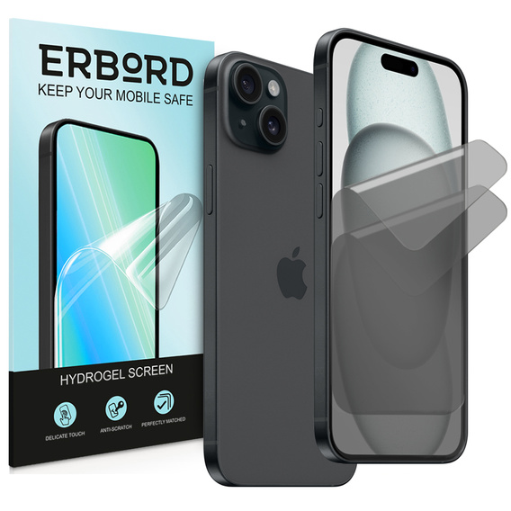 2 x iPhone 15 Privacy Foil, ERBORD Anti-Spy Hydrogel