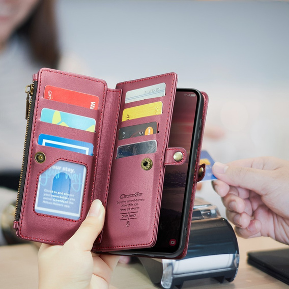 Husă CASEME pentru Samsung Galaxy A56 5G, RFID Leather Wallet, cu curea de umăr, roșu