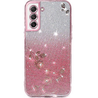 Husă pentru Samsung Galaxy S21 FE, Glitter Flower, roz rose gold