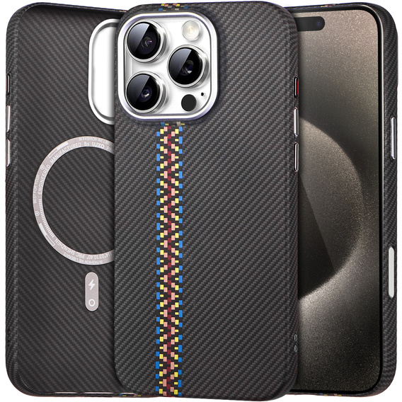 Carcasa pentru iPhone 15 Pro Max, Carbon Fiber MagSafe, negru