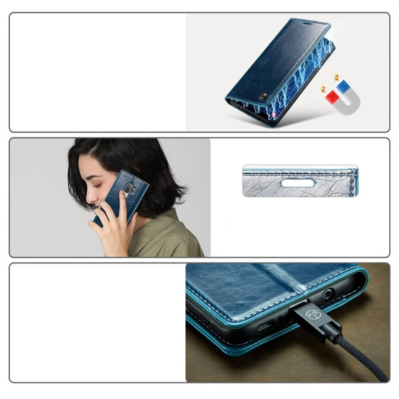 Carcasă flip CASEME pentru Samsung Galaxy S9+ Plus, Waxy Textured, albastru