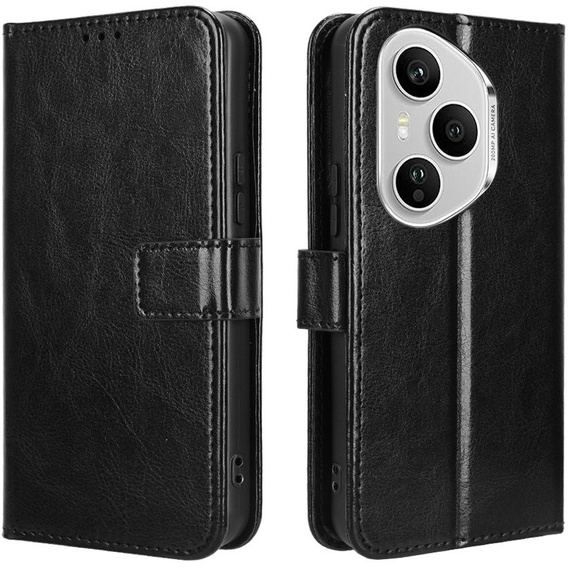 Cu clapetă pentru Honor 400 Pro 5G, Crazy Horse Wallet, negru
