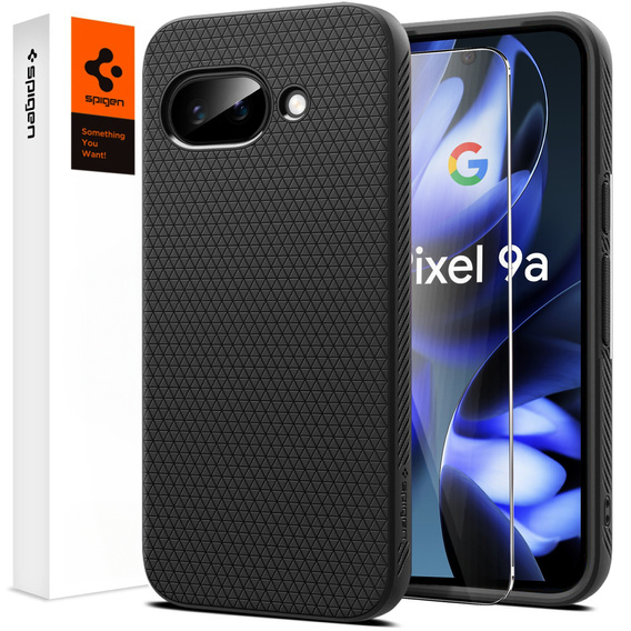 Carcasa Spigen pentru Google Pixel 9A, Liquid Air, negru + 9H Tempered Glass