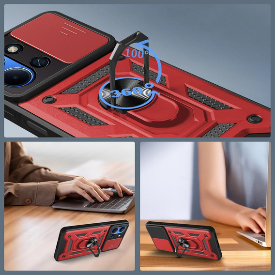 Carcasă blindată pentru Xiaomi Redmi 15C 4G/LTE, cu protecție pentru cameră, cu suport, roșu