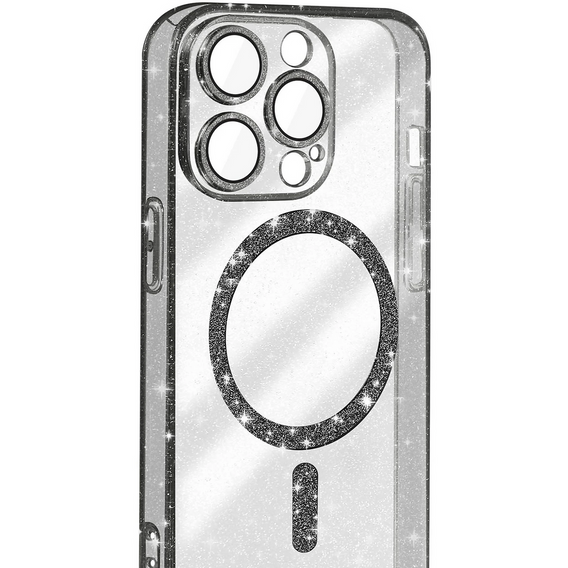 Husă pentru iPhone 16 Pro, ERBORD Glitter MagSafe, negru + Sticlă pentru ecran