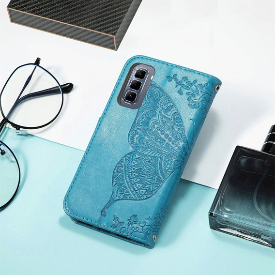 Cu clapetă pentru Infinix Hot 50 Pro+ 4G, Butterfly, albastru