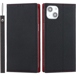 Cu clapetă pentru iPhone 15, Litchi Skin Grain, negru